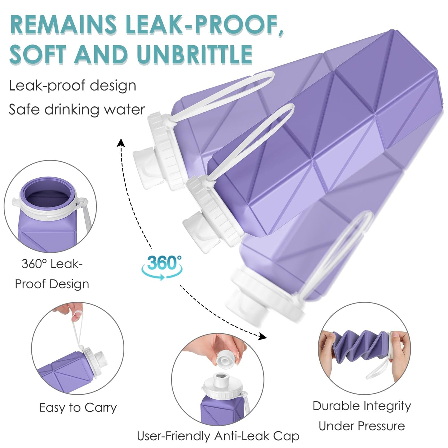 SPECIAL MADE Collapsible Water Bottles Leakproof Valve Reusable BPA Free Silicone Foldable Travel Water Bottle Cup for Gym Camping Hiking Travel Sports Lightweight Durable 20.7oz