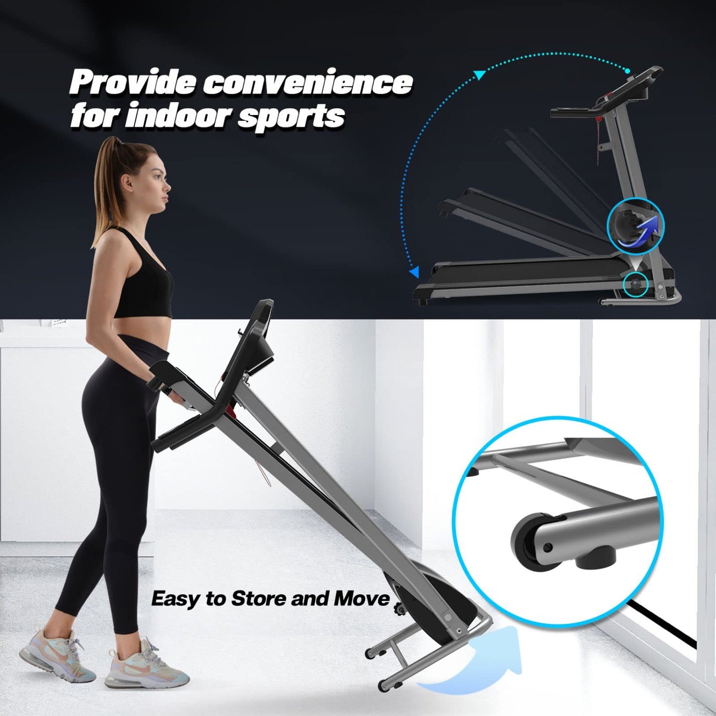 Home Foldable Treadmill with Incline, Folding Treadmill for Home Workout, Electric Running Machine 15 Preset or Adjustable Programs 250 LB Capacity MP3 (Black)