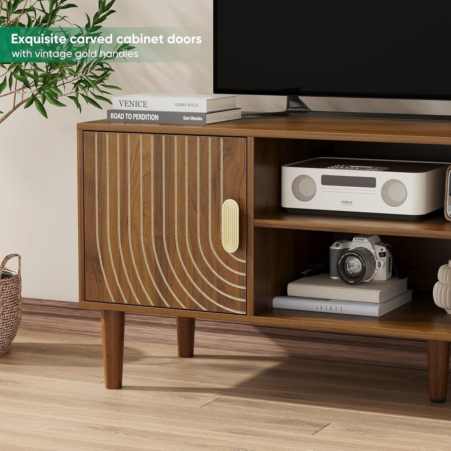 Algherohein 43" TV Stand for TVs up to 55 Inch, Entertainment Center with Storage and Adjustable Shelves, Modern Media Console for Living Room, Walnut