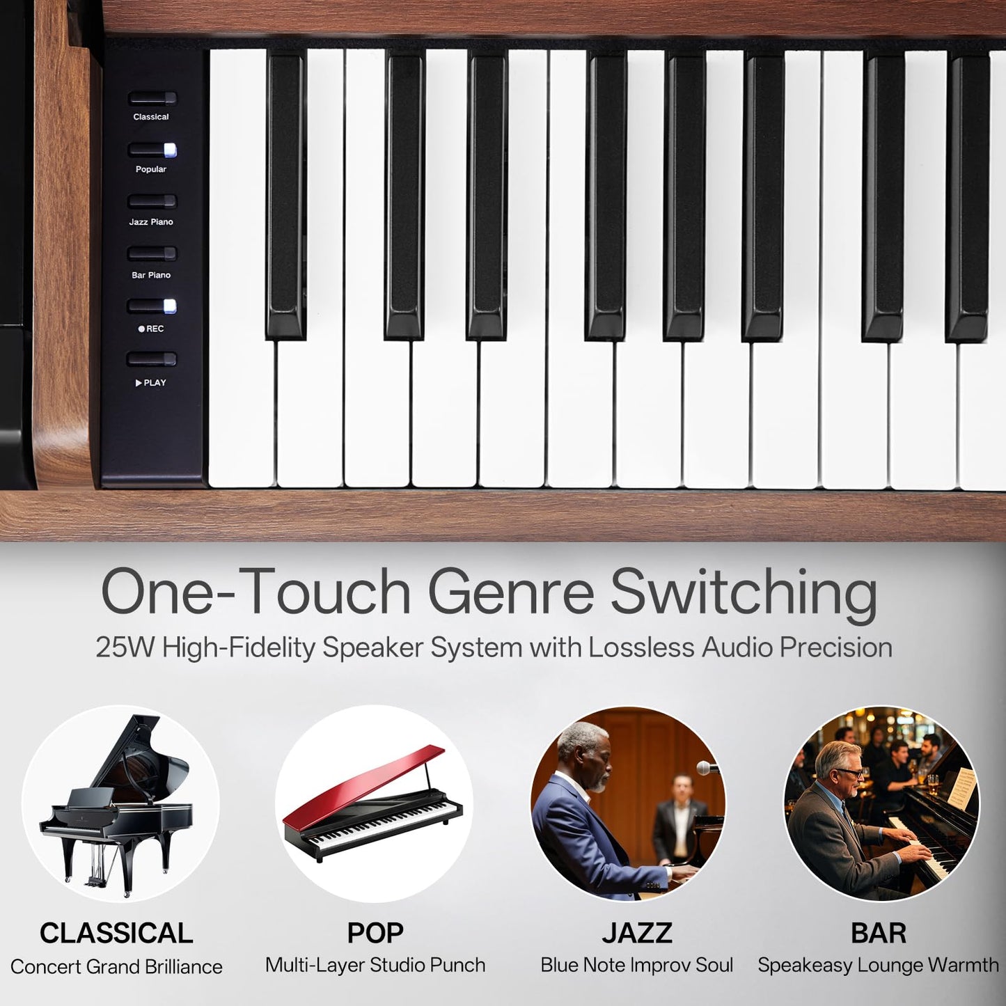 AKLOT Modern Weighted Keyboard Piano: 88-Key Graded Hammer Action Digital Piano, Silent Soft-Fall Cover, U-Stand, Triple Pedal, MIDI, Headphone, Beginner Lesson Book (AUR-LS03 Satin Walnut)