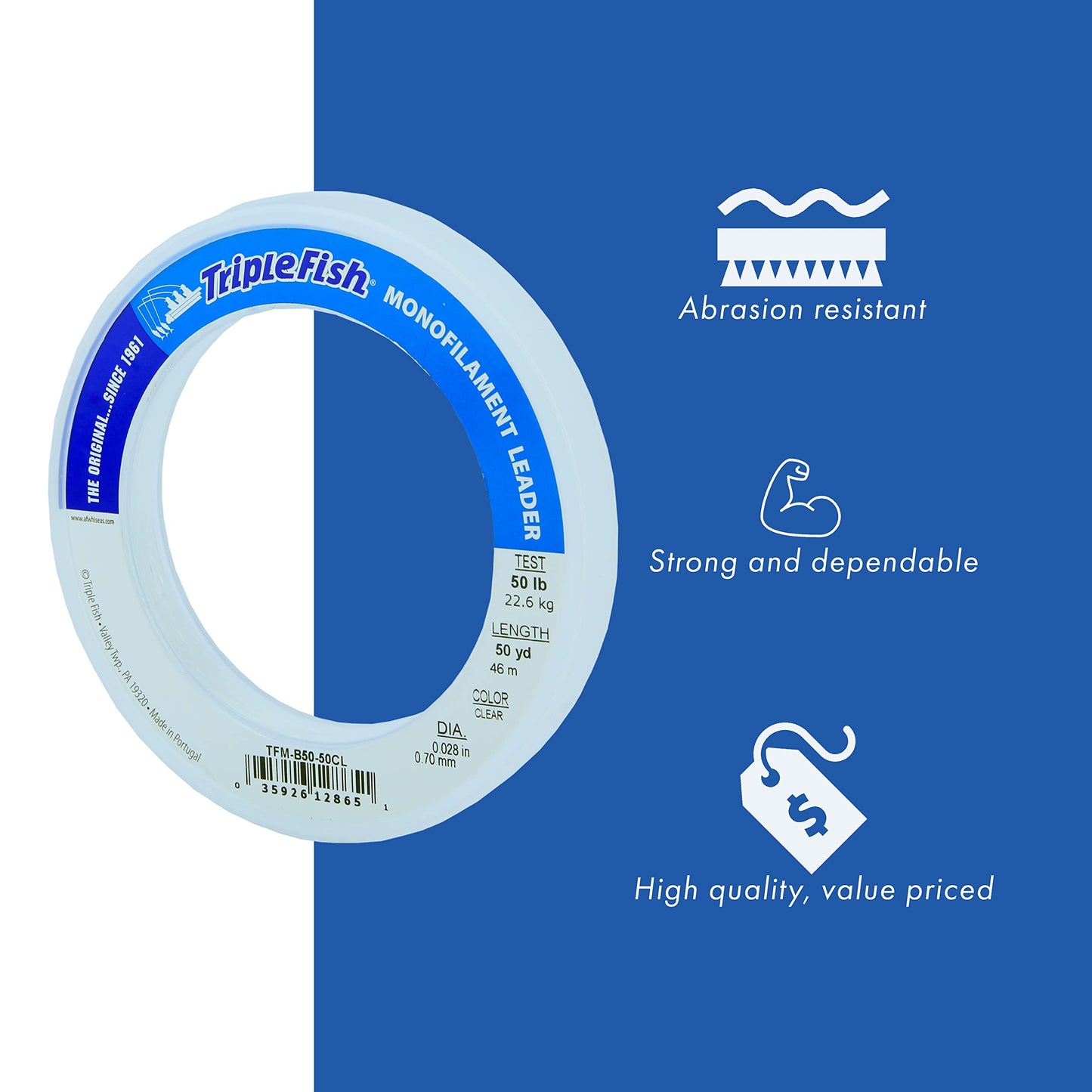 Triple Fish Monofilament Leader, 125 lb / 56.7 kg Test, .047 in / 1.20 mm Dia, Camo, 50 yd / 46 m