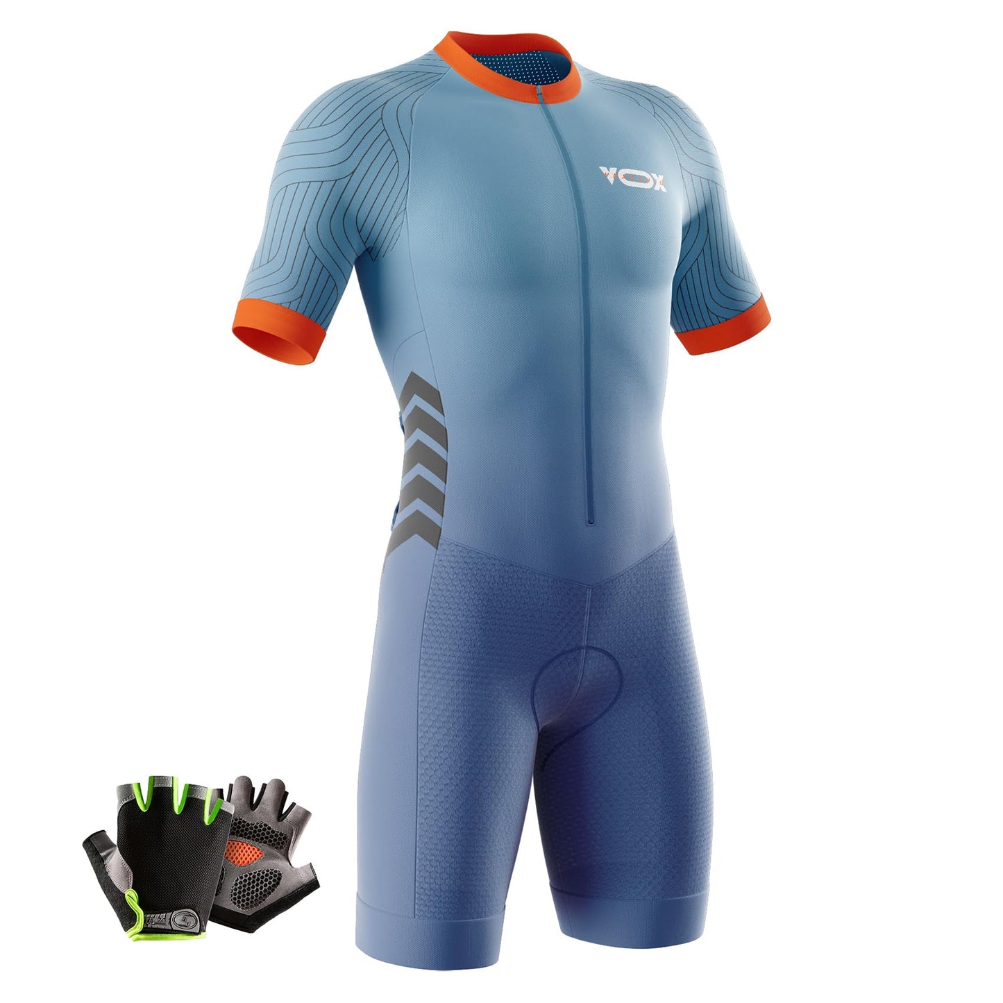 VOXCAUTQ Men's Cycling Skinsuit,Triathlon Suit Men,Trisuit for Swimming, Cycling, Running, Duathlon (Typ-7,L)