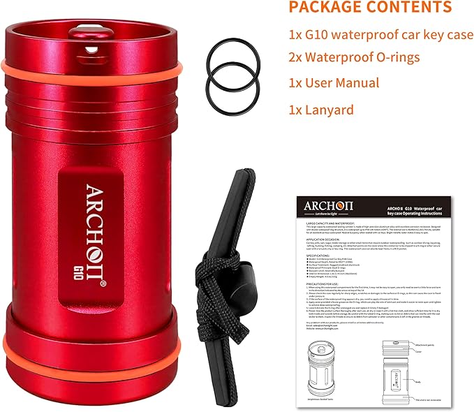 ARCHON Aluminum Alloy Waterproof Car Key Holder FOB Case, Keychain Dry Storage Box for Swimming,Diving Essential, Small Bag Kit for Boating