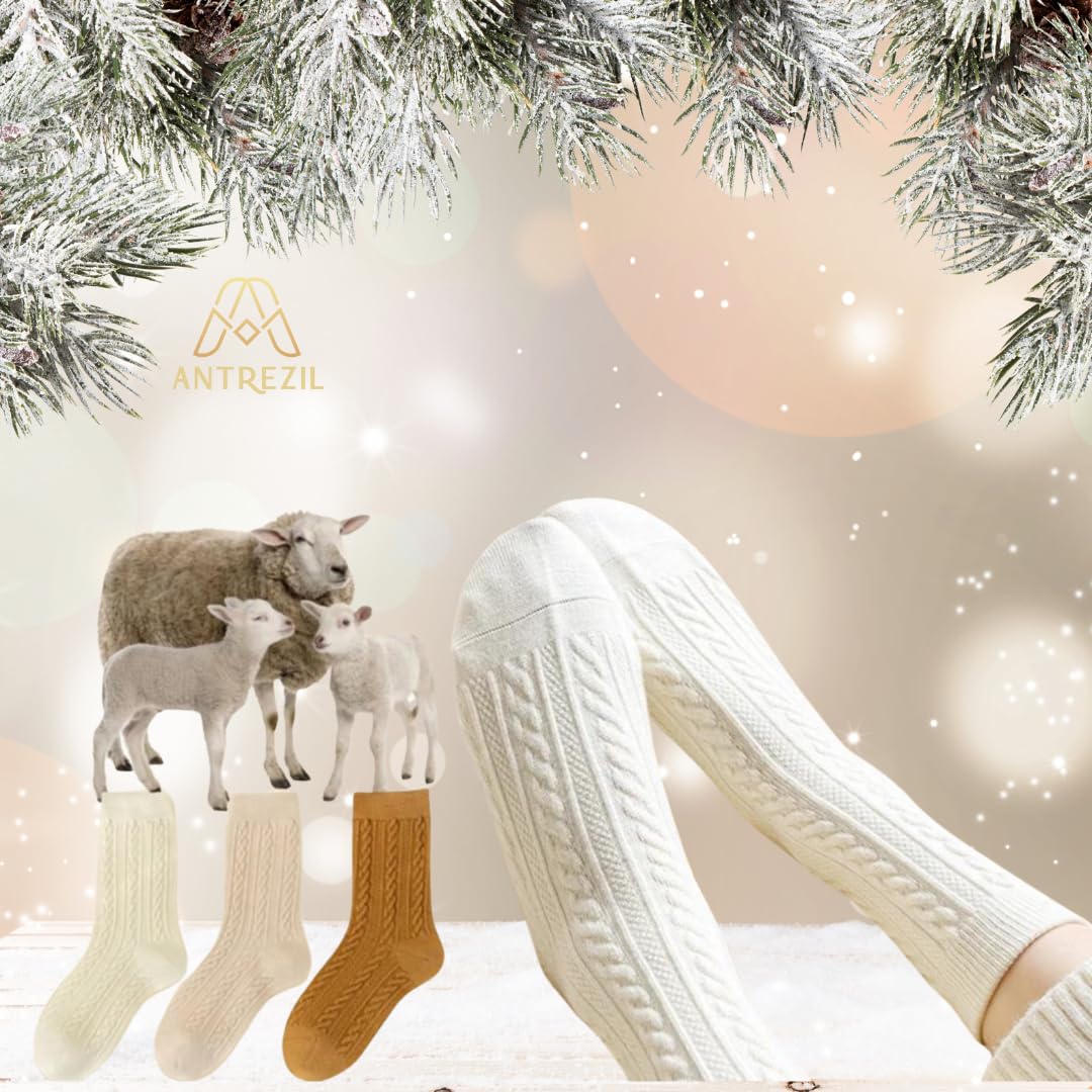 ANTREZIL Seamless Winter Socks Pack of 3 Pairs,with Bag |Cotton Wool Socks Quick-Dry,Breathable Hiking Boot Socks, Women Warm Cozy Socks