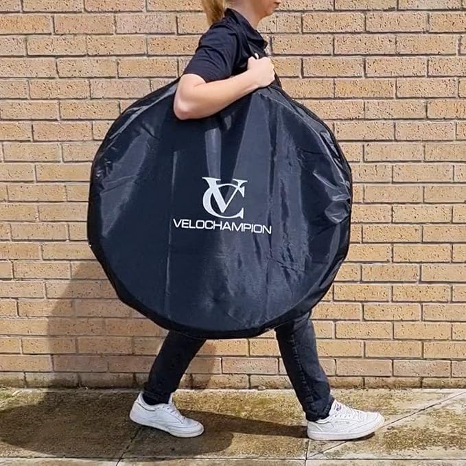 VeloChampion Waterproof Bicycle Wheel Bag Storage Cover | Mountain, Road or Gravel Bike | 650b. 700c. 26” 27.5” 29” Bicycle Wheelset Transport Travel Case (Black, 31.8" (MTB) x1)
