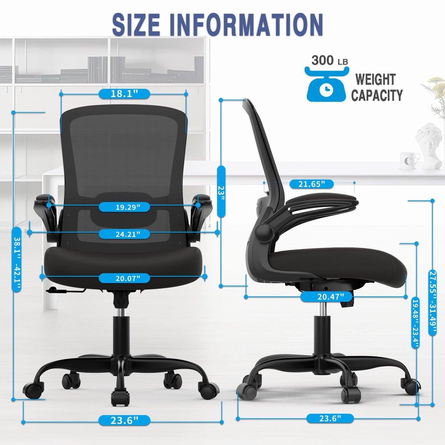 Mimoglad Office Chair, Ergonomic Desk Chair with Adjustable Lumbar Support, High Back Mesh Computer Chair with Flip-up Armrests-BIFMA Passed Task Chairs, Executive Chair for Home Office