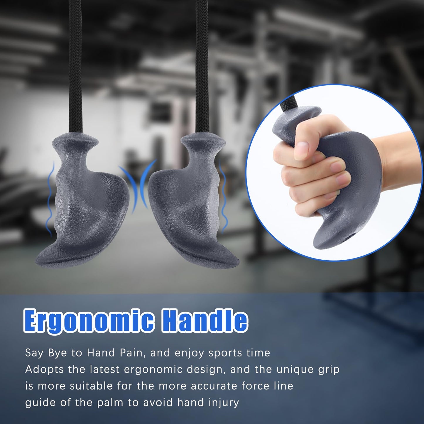 HXD-ERGO Tricep Rope with Ergonomic Handles, 36 Inch Tricep Pull Down Rope for Cable Machine, Pulley System, Triceps Rope Cable Attachment for Gym, Home (Grey)