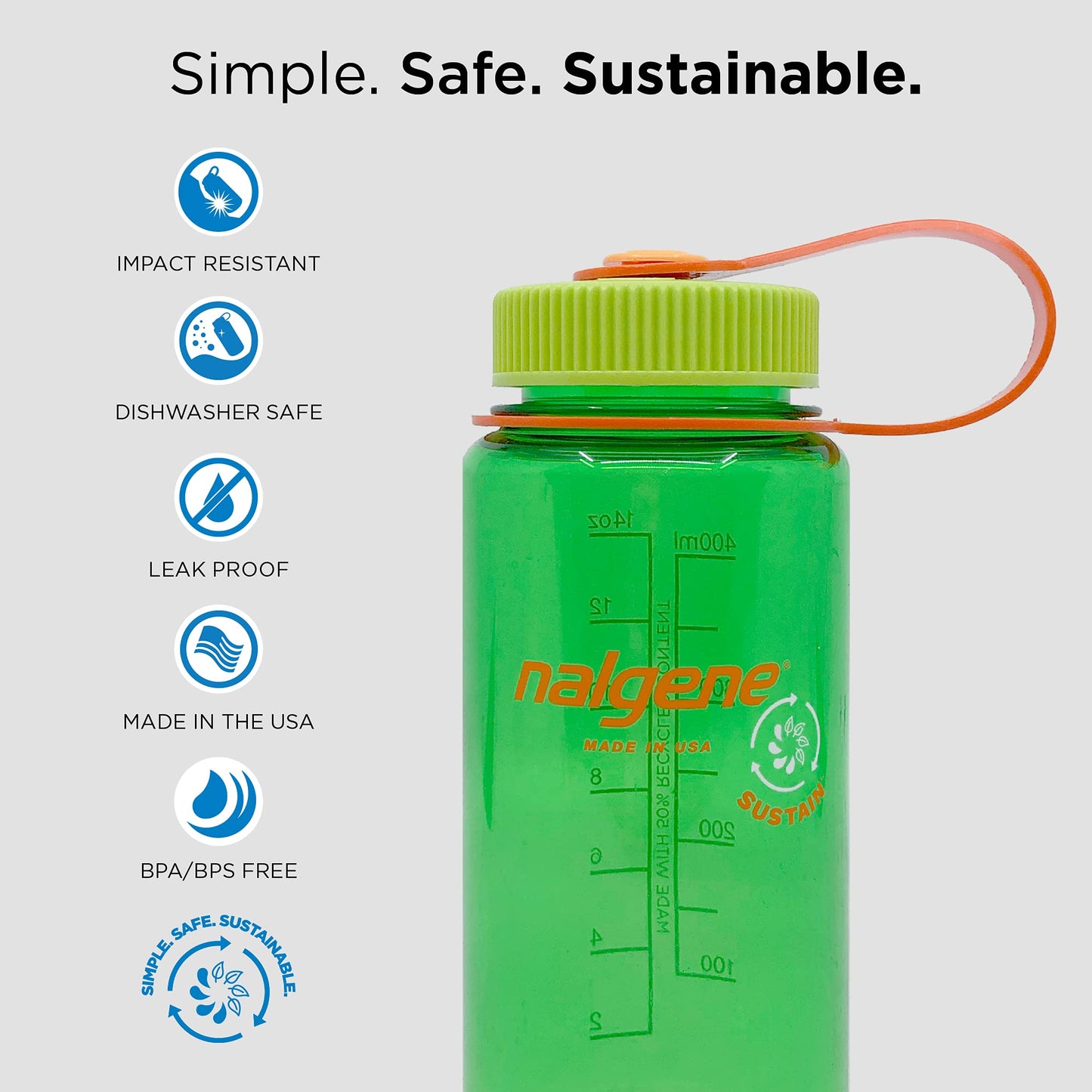 Nalgene Sustain Tritan BPA-Free Water Bottle Made with Material Derived From 50% Plastic Waste, 16 OZ, Wide Mouth (Aubergine Sustain )
