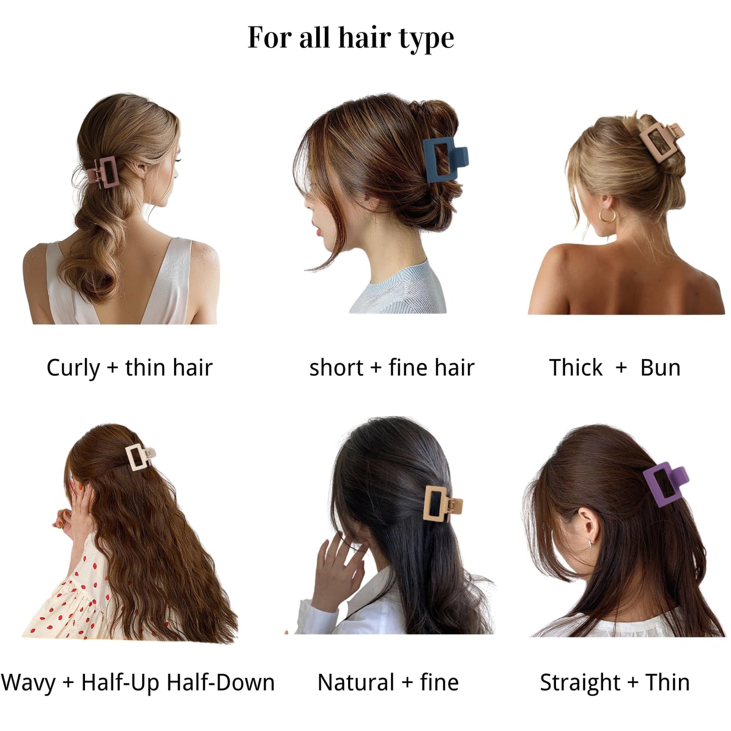 Small Hair Clips for Women and Girls - 2 Inch Rectangle Medium Claw Clips for Thin/Fine Hair - Nonslip Strong Hold Matte Jaw - 16 Pack(natural colors)