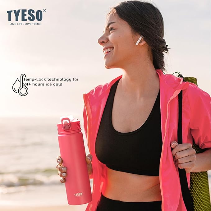 Water Bottle with Carrying Handle Lid | Insulated Stainless Steel Thermos | Travel Water Bottles for Gym & Sports | Leak Proof & BPA Free | All Day Collection | 25oz (Pink)