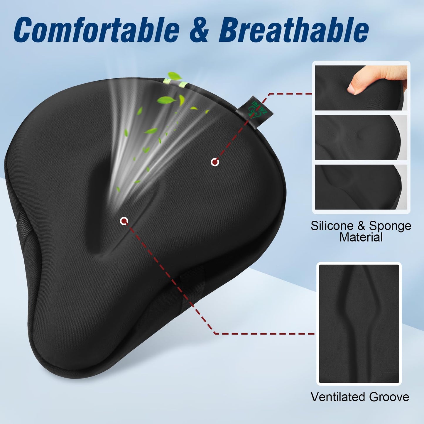 Zacro Bike Seat Cushion - Gel Padded Bike Seat Cover for Men Women Comfort, Extra Soft Exercise Bicycle Seat Compatible with Peloton, Outdoor & Indoor (Large, Black)
