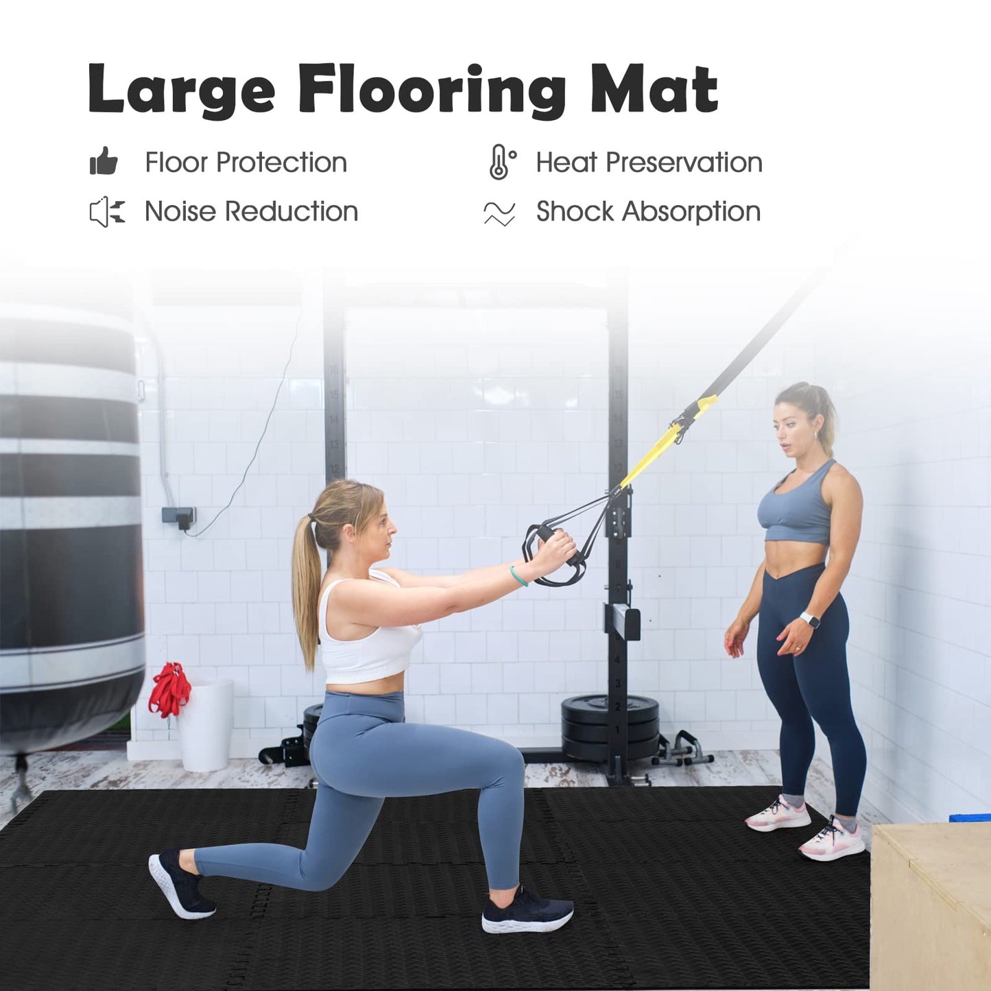 Tangkula 12 Tiles Exercise Flooring Mats with Border, Non-Slip EVA Foam Protective Mats, Elastic Puzzle Play Mats, 1/2" Interlocking Floor Mats for Home Gym, Fitness Room, Workshop Equipment(Black)