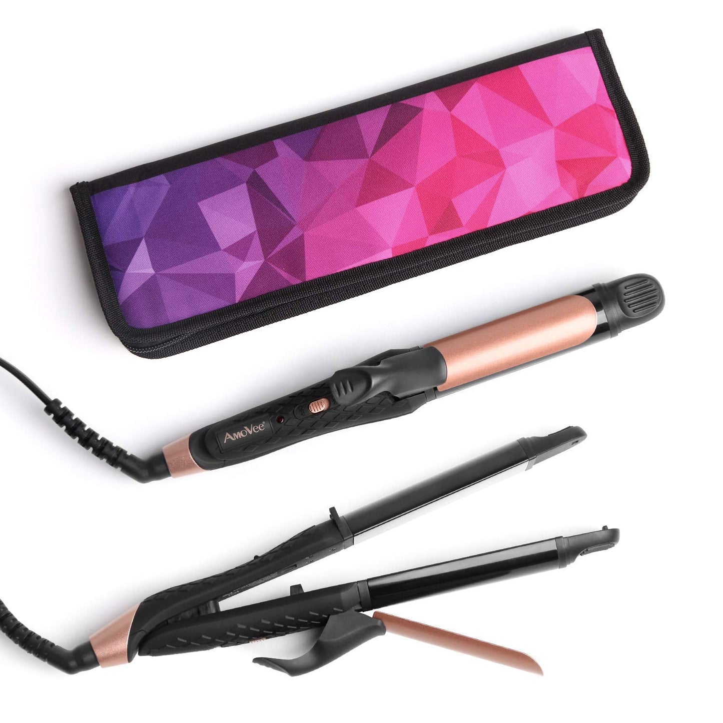 AmoVee Travel Curling Iron, Hair Straightener and Curler in One, Flat Iron Curling Iron in One, Dual Voltage Europe Travel Essentials for Women(Black)