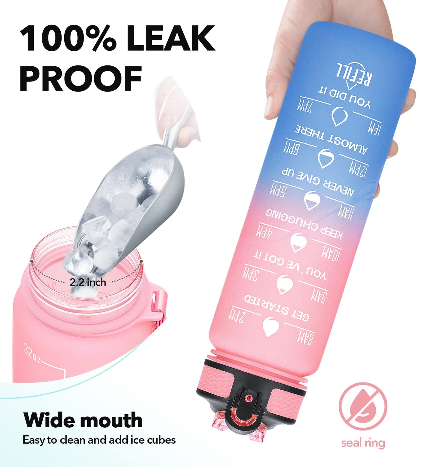 MEITAGIE 1 litre Motivational Fitness Sport Water Bottle with Straw & Time Maker, Leak-proof, BPA-free, Tritan, Toxin Free Plastic Drink Bottle Design for Girls, Boy, Cycling, School & Office