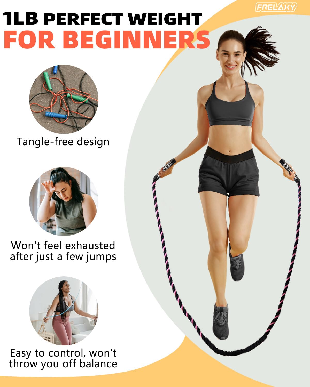 Frelaxy Jump Rope 1LB, Weighted Jump Rope for beginners, Heavy Jump Ropes for Fitness, Total Body Workouts, Weight Loss, Strength Training, Compact Skipping Rope for Home Gym Workout Equipment (Pink)