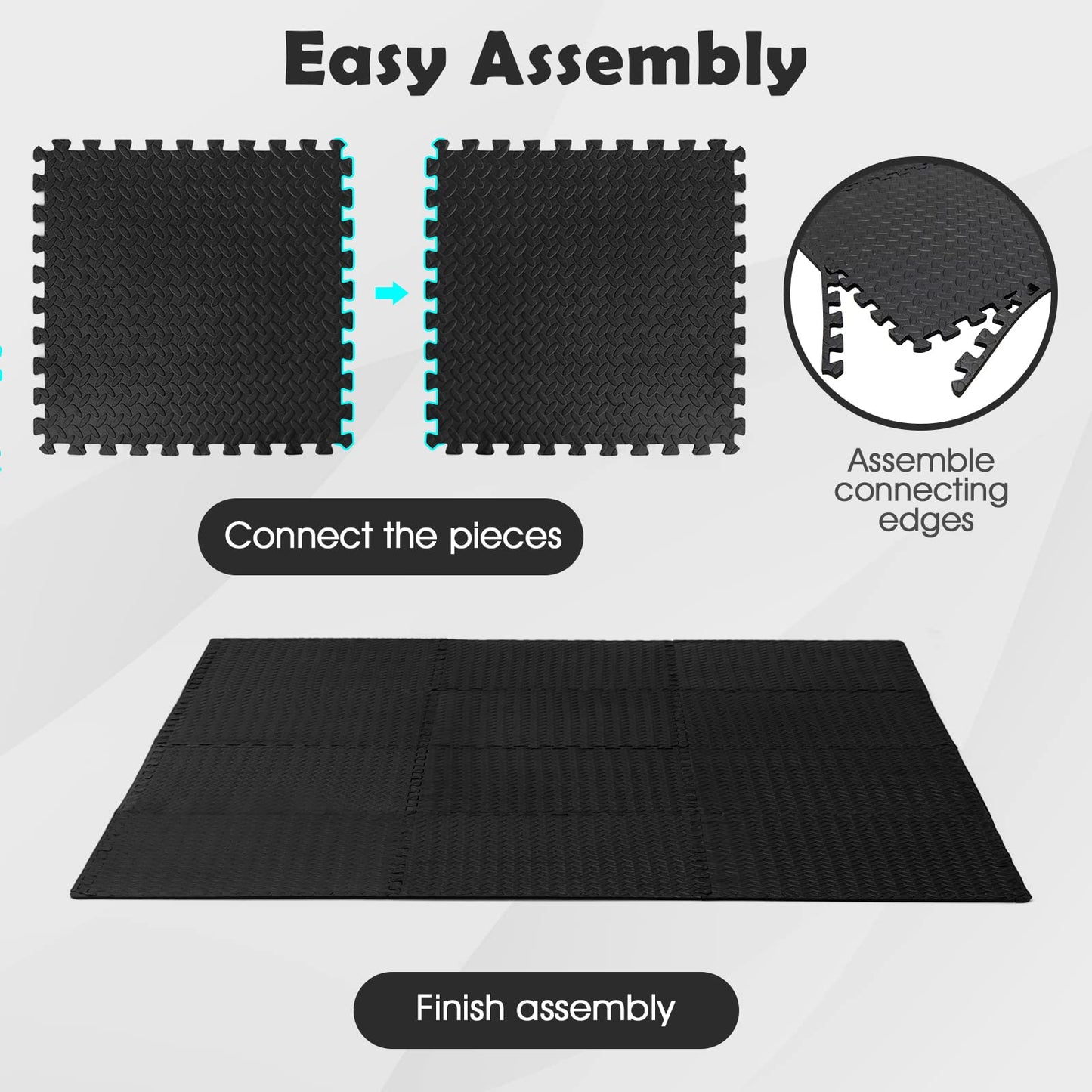 Tangkula 12 Tiles Exercise Flooring Mats with Border, Non-Slip EVA Foam Protective Mats, Elastic Puzzle Play Mats, 1/2" Interlocking Floor Mats for Home Gym, Fitness Room, Workshop Equipment(Black)