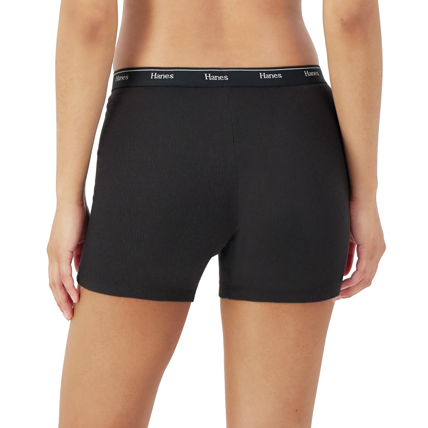 Hanes Women's Mid-Thigh Boxer Brief Pack, Stretch Cotton Underwear, 4-Pack, Basic Color Mix, Small