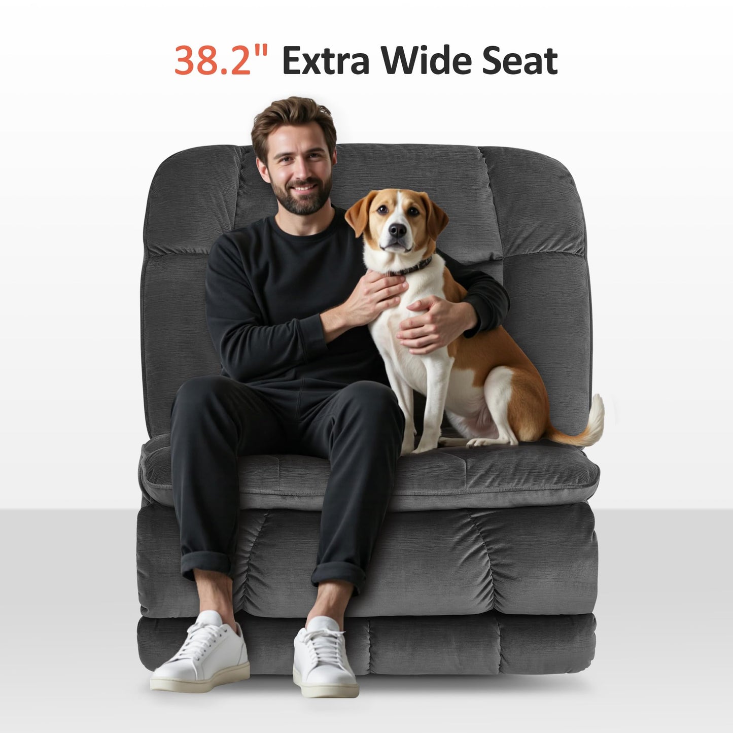 MCombo Dual Motor Oversized Power Recliner Chair, 38.2'' Large Wide Seat, Rocker Chair with LED Lighting, USB Ports, Perfect for Living Room, Office and Home Theater, Fabric PR607 (Dark Grey)