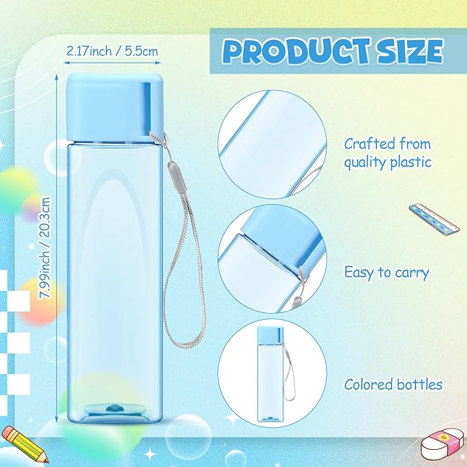Mifoci 20 Pieces Water Bottle Bulk 17 oz Plastic Water Bottles Bulk Gym Sports Adults Reusable Large Water Bottles for Outdoor Fitness(Blue,Rectangle)