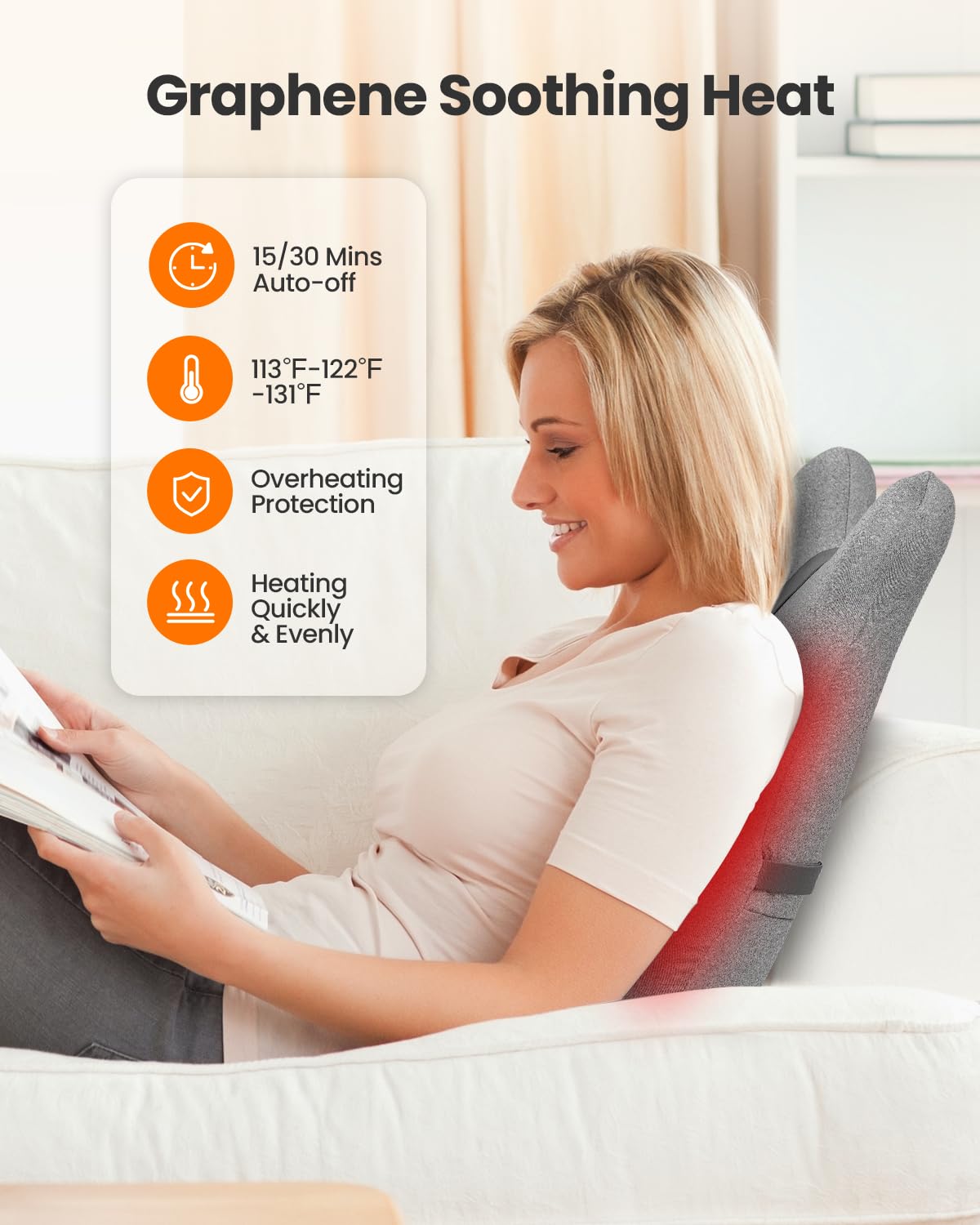 CILI Heated Lumbar Support Pillow for Office Chair, Memory Foam Lumbar Pillow with 4 Shiatsu Massage Heads, Graphene Heating Back Support Cushion, Chair Back Massager, Gifts for Him/Her