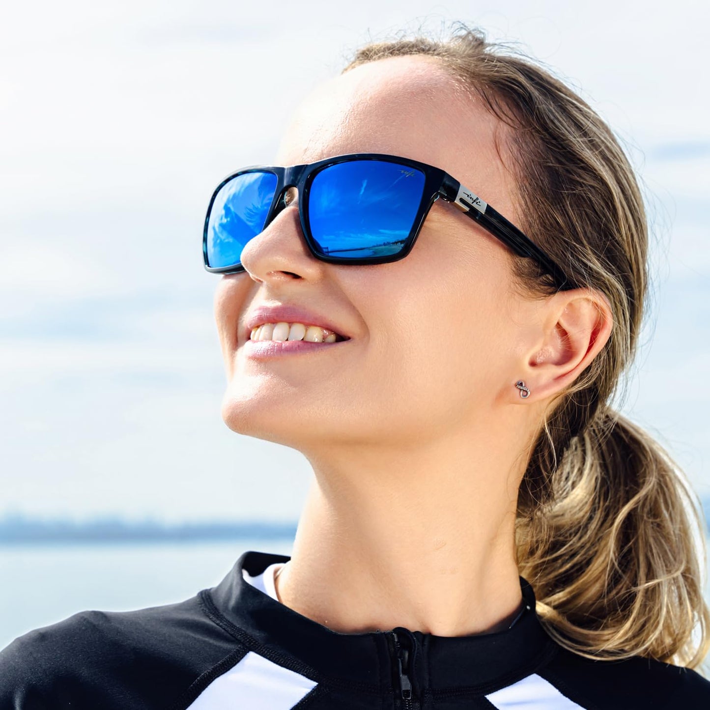 INFI Fishing Polarized Sunglasses for Men Driving Running Golf Sports Glasses Square UV Protection Designer Style Unisex (Shiny Blue Leopard/Ice Blue Lens)