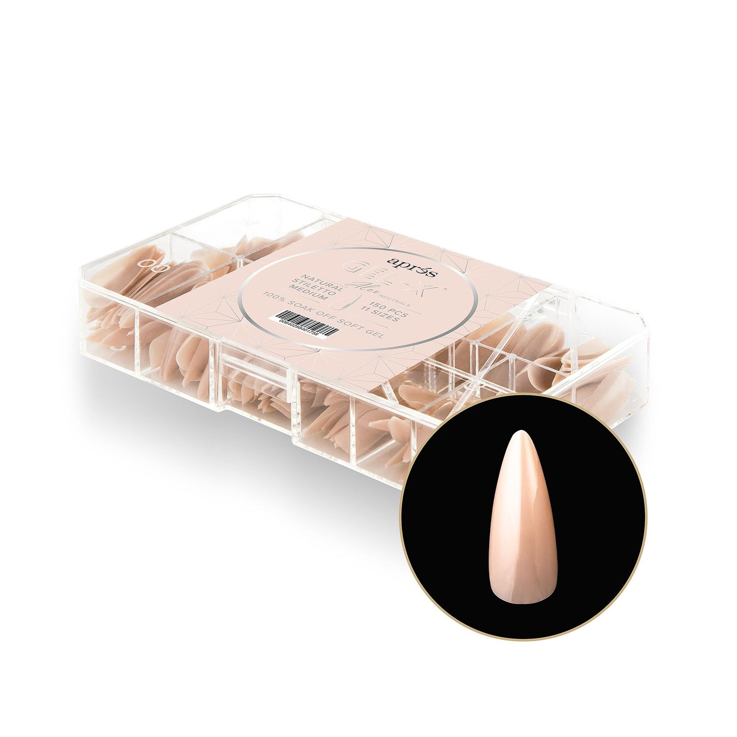 Apres Neutrals Gel-X Alex Box Of Nail Tips, 11 Sizes 00-9, Soft Gel Nail Tip Box, Nail Extensions (150pcs) (Natural Stiletto Medium, 150pcs)