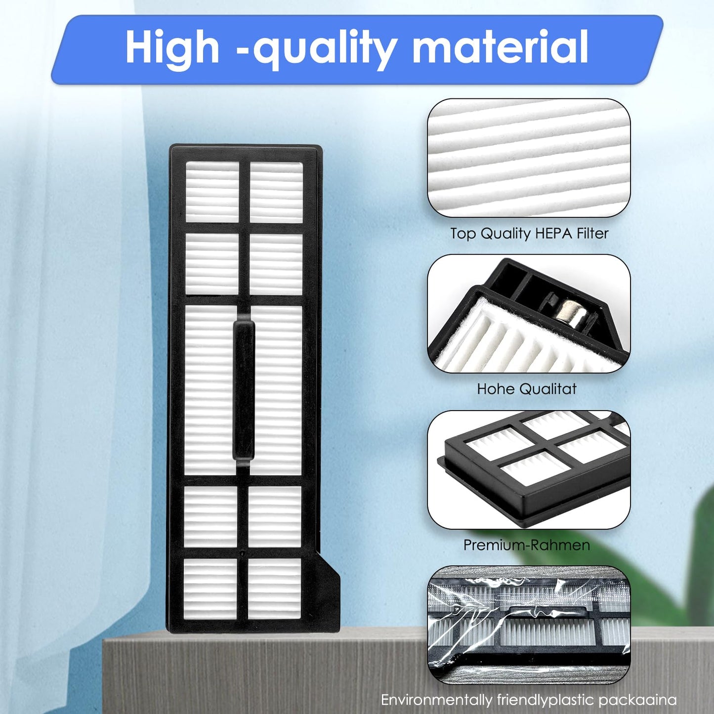 (4 Pieces) Replacement HEPA Filter Compatible with Eufy X10 Pro Omni Robot Vacuum Cleaners, Replacement Parts Filters, 4 Filters