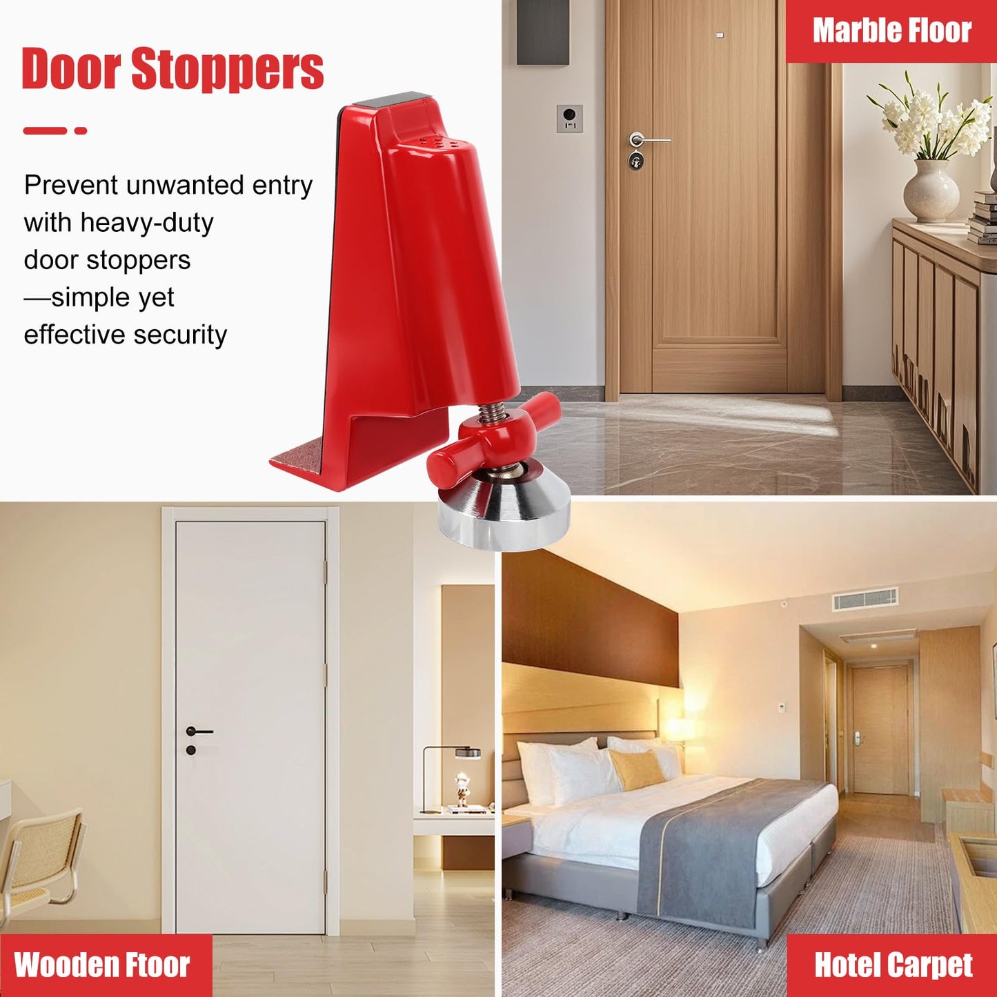 Door Stoppers Security,Portable Door Lock Brace for Home Security,Door Security Bar for Hotel Room, Apartment Safety, Travel Door Stopper Portable Door Lock for Travel