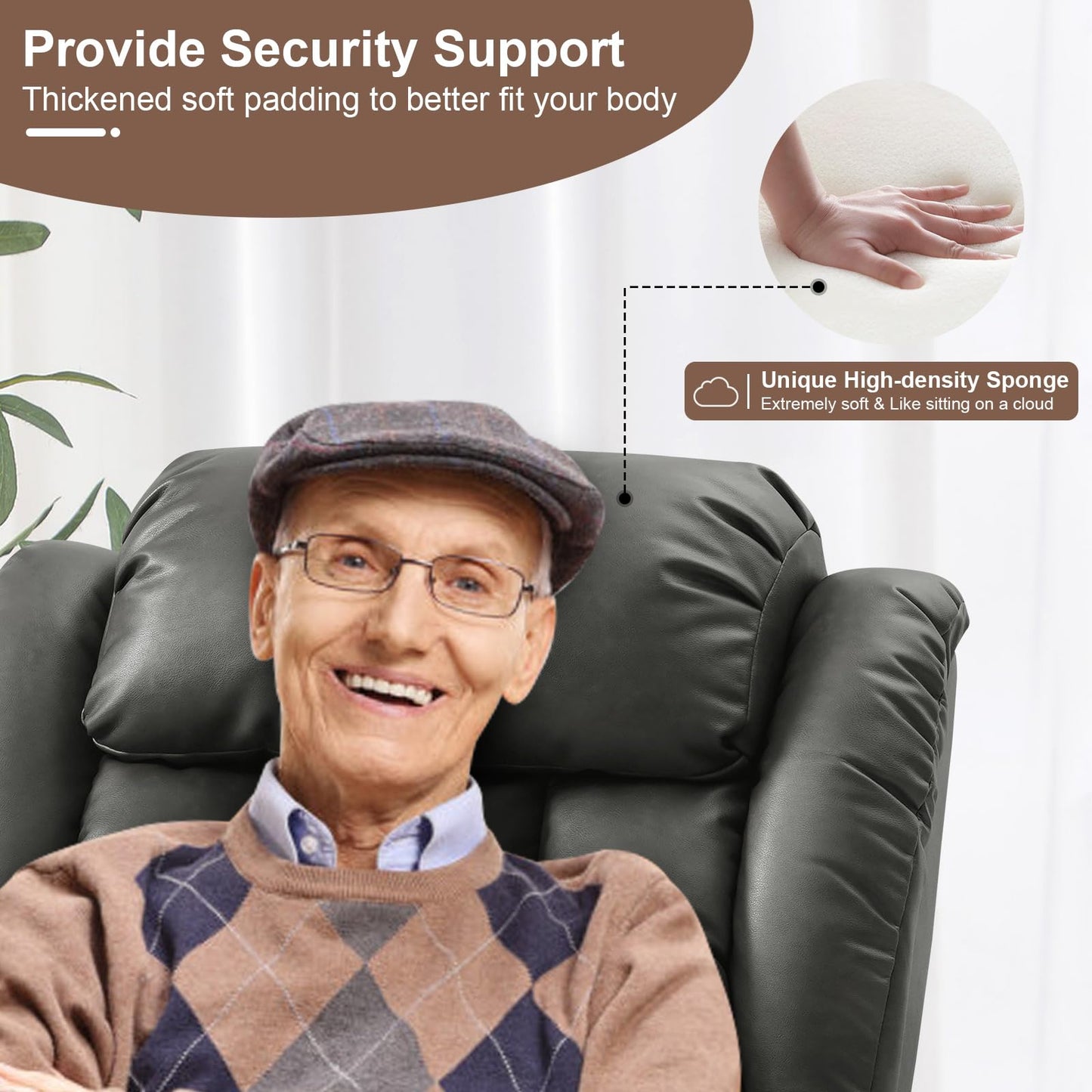 MEROUS Dual Motor Large Power Lift Recliner Chair for Elderly with Heat and Massage,Lay Flat Lift Chairs Recliners for Seniors Infinite Position,USB Port&Remote,Genuine Leather(Silver Grey)