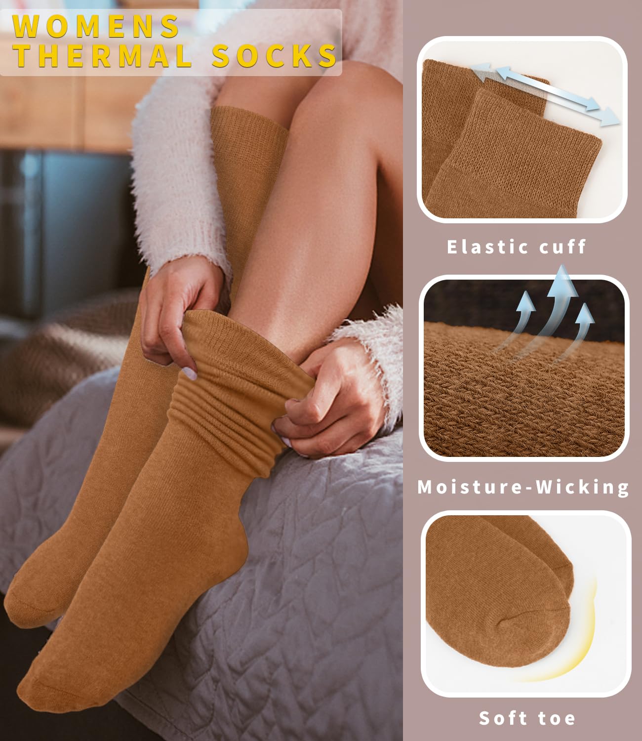 Aoliks Thermal Knee High Warm Socks for Women, Ladies Winter Boot Thick Cozy Work Socks for Hiking Skiing