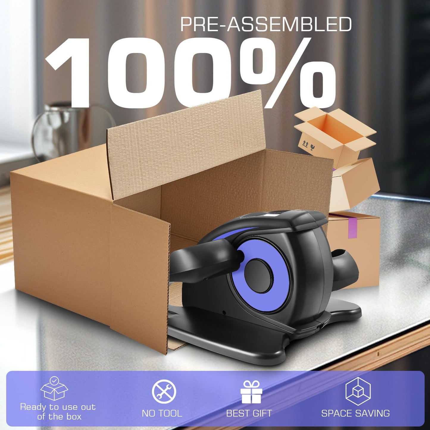 ANCHEER Under Desk Elliptical Machine, Electric Seated Pedal Exerciser, Mini Elliptical Machines for Seniors, LCD Display Monitor, Remote Control, Leg Exerciser for Home (Training Blue Purple)