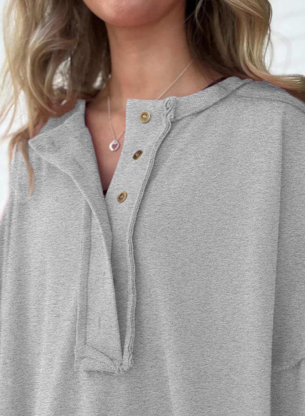 AlvaQ Women Short Sleeve Sweatshirt for Summer Henley Neck Tunic Tops Casual Loose Basic Tee Shirts 2024 Trendy Clothes Gray Large