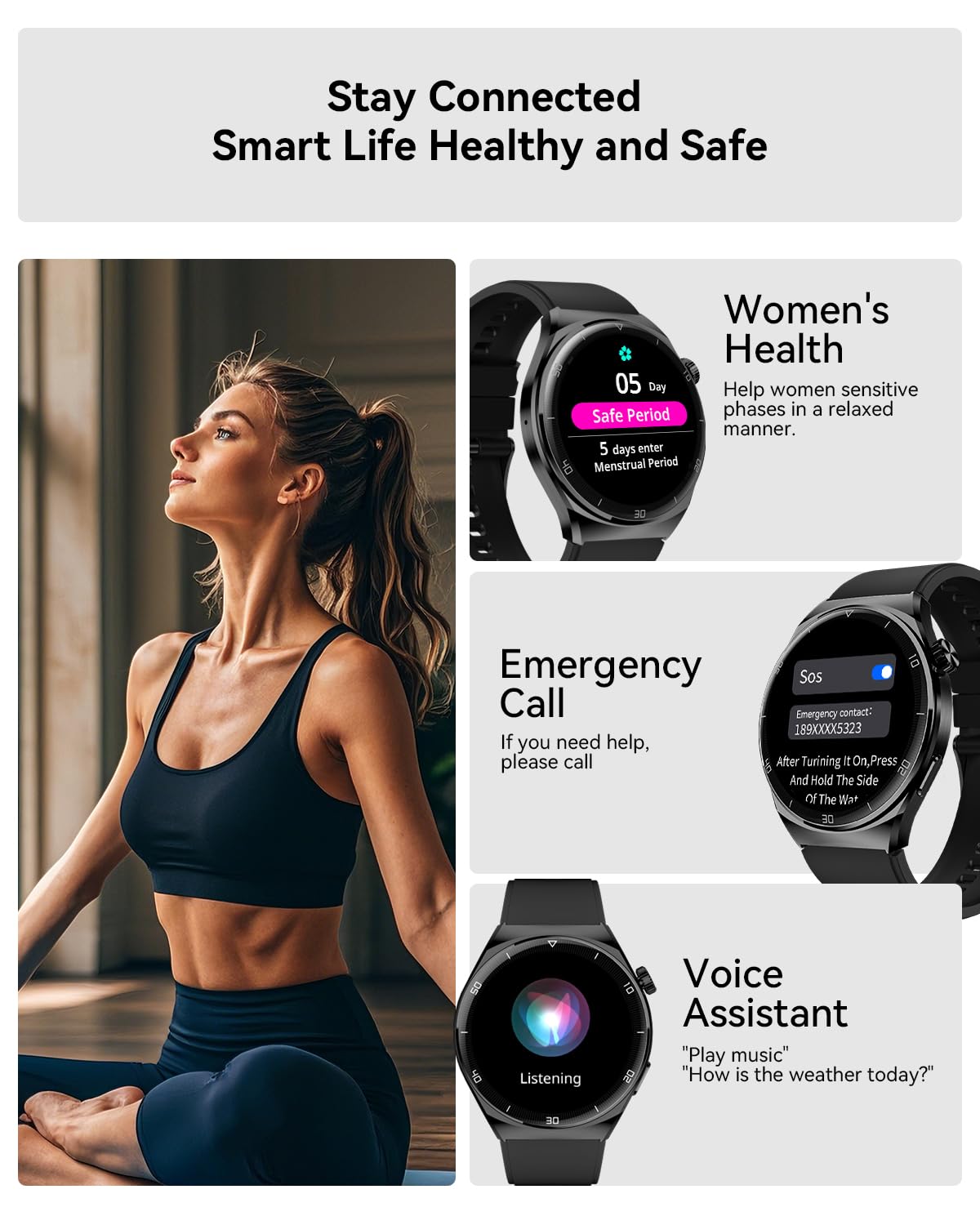 AMOLED Smart Watches for Men Women Fitness Tracker Watch Smartwatch for Android Phones/iPhone Compatible 1.43" HD Mens Watch with SOS ChatGpt AI Voice Heart Rate Sleep Female Cycle IP68 Waterproof