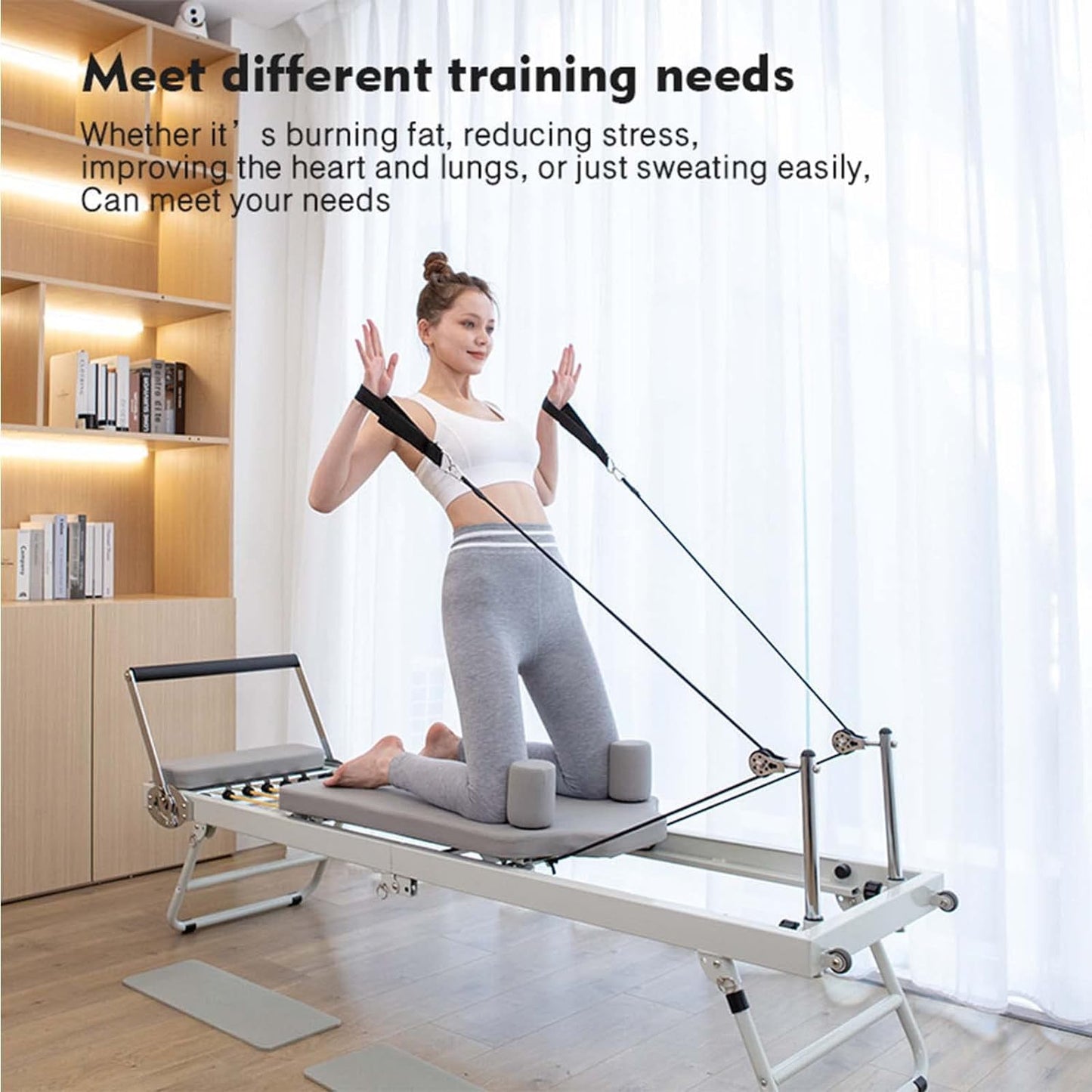 GERRIT Multifunctional Foldable Pilates Reformer, Adjustable Intensity Pilates Bed, Exercise Yoga Equipment, Fitness Equipment,Beige Bed
