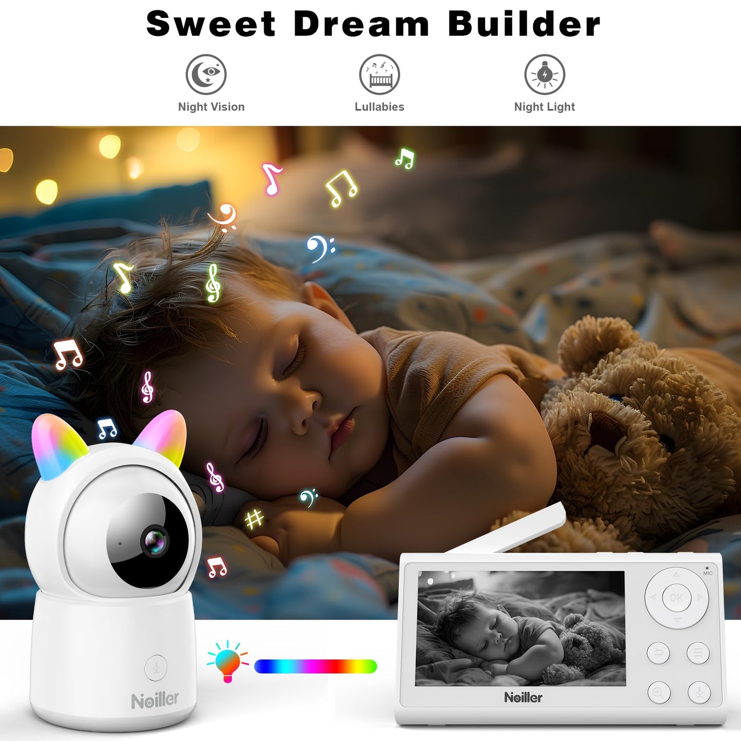 Baby Monitor, 4.3" Video Baby Monitor with 1080P Camera, Smart 2.4G WiFi Audio Monitor with Remote PTZ, Night Vision, 2-Way Talk, Sleep Mode, RGB Night Lights, Lullabies & 1000ft Range, APP Control
