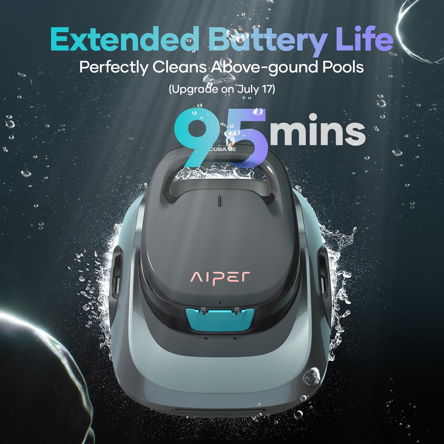 (2025 Upgrade) AIPER Scuba SE Cordless Pool Cleaner, Upgrade 95-Min Runtime, Smart Self-Parking, Pool Vacuum for Above-Ground Pools up to 860 Sq.ft