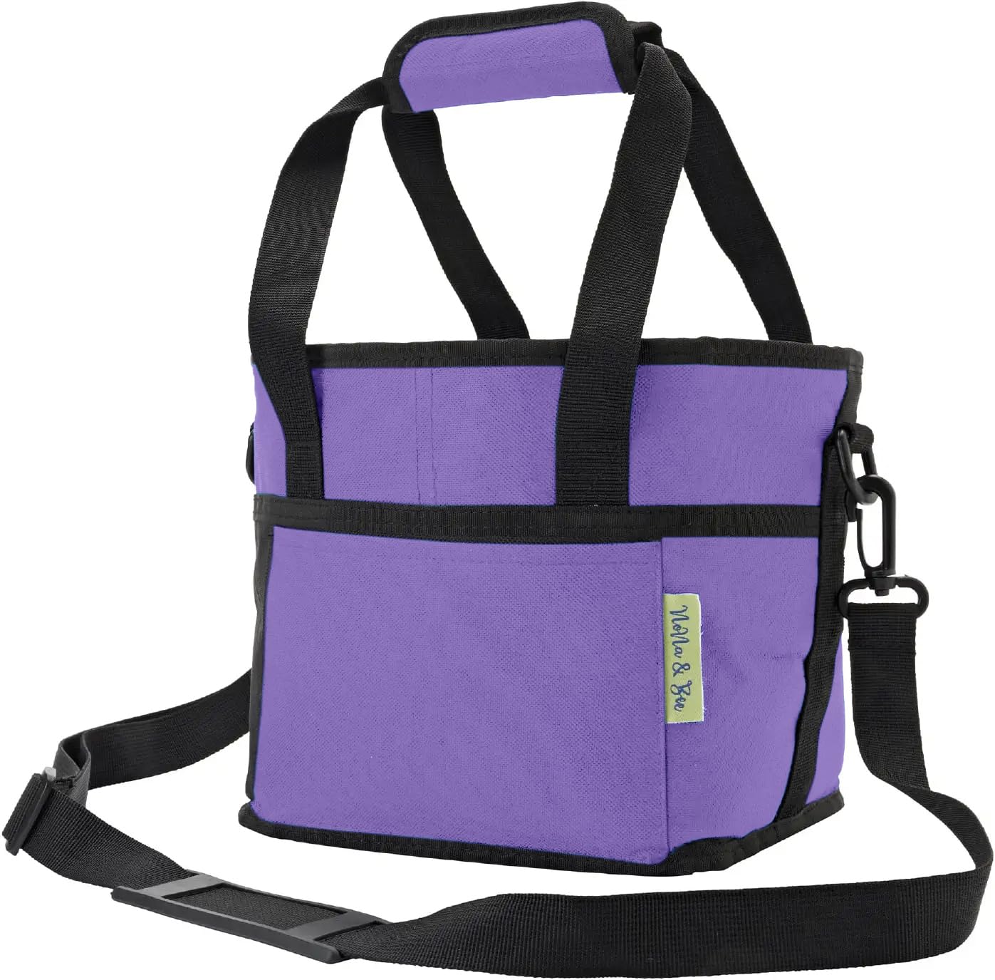 4 Water Bottle Holder with Strap | Family Size 4 Compartment Drink Bag, Multiple Tumbler Carrier Caddy | Adjustable Fits Large & Small Drinks | Hands Free, Won't Tip Over in Car (Purple)