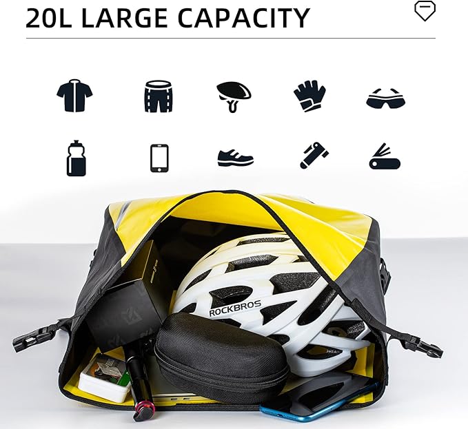 ROCKBROS Bike Pannier Waterproof 27L Large Capacity Bike Bag Rear Rack Bicycle Pannier Bag Waterproof for Grocery Touring Cycling Triangle Yellow*1