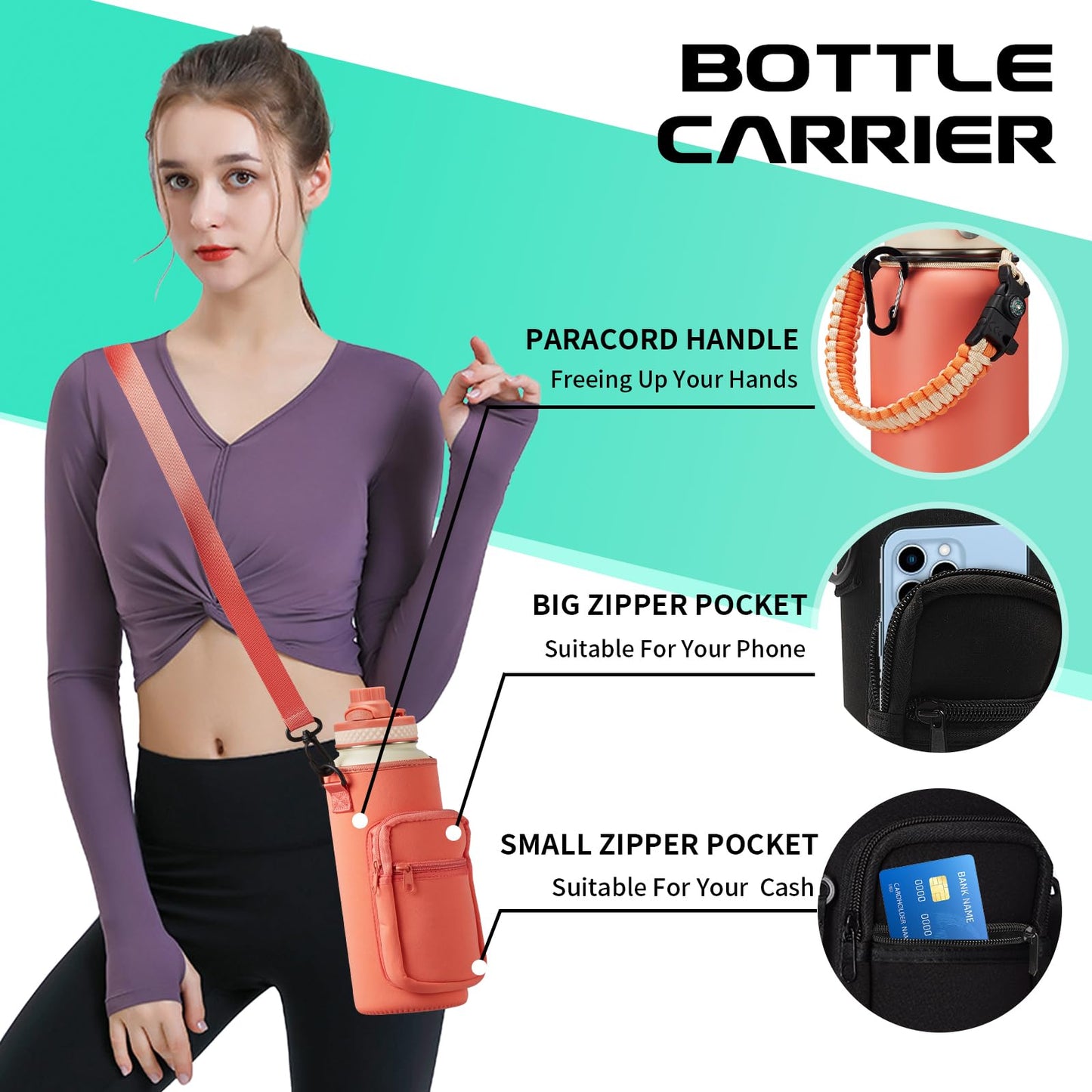 DIGJUPER 32 oz Sports Water Bottle Insulated - w/Paracord Handle, Straw & Spout Lids, Protective Boot, Sweat Proof Hydro Metal Water Flask Keeps Cold-48H Hot-24H, Travel Thermo Mug for Sports Hiking