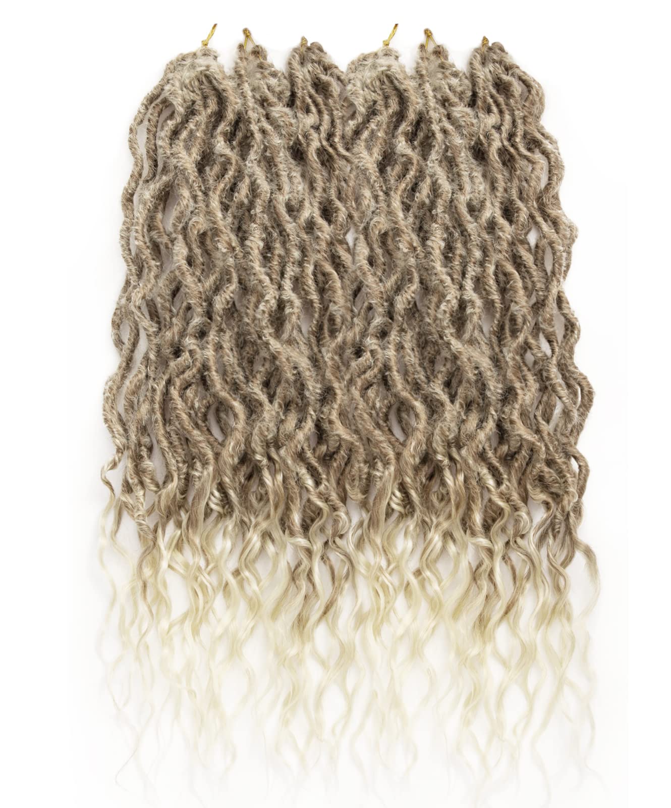 Faux Locs Crochet Hair 24Inch Wavy Pre-looped Goddess Locs Crochet Hair, 6Packs Soft Locs Curly Ends Dreadlock Crochet Locs Synthetic Crochet Hair for Black Women Human Hair (27/613, 24'')