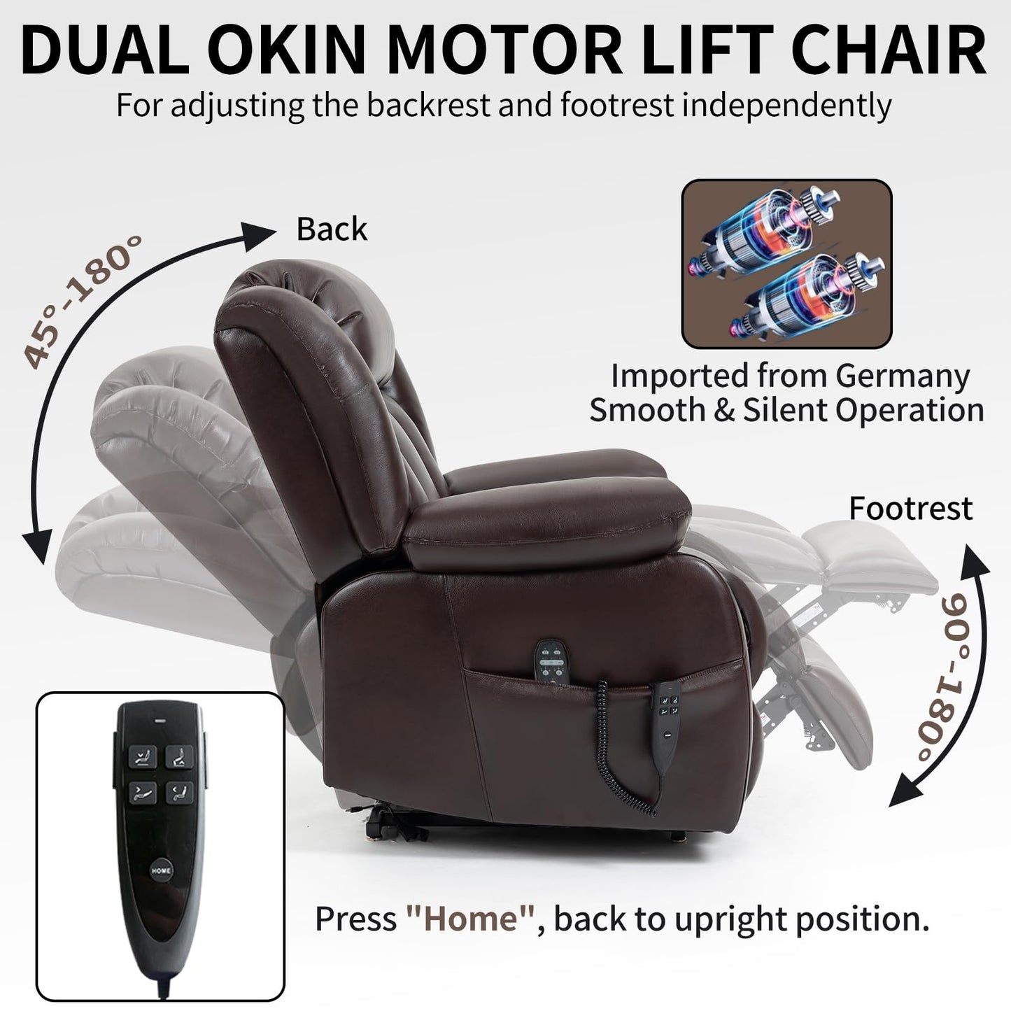 EZZUP Dual Motor Large Recliner with Massage and Heat, Power Lift Chairs for Elderly, Breathable Leather Recliner Chairs for Adults with 2 Remote Controls, Red Brown Big and Tall Recliner