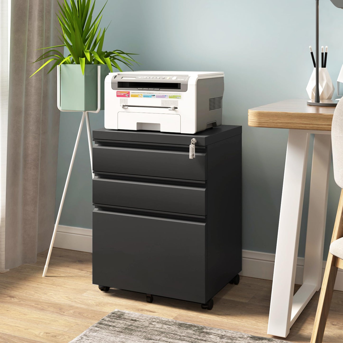 Approgreent 3 Drawer File Cabinet for Home Office, Under Desk Mobile Filing Cabinet with Lock for A4-Size/Letter-Size/Legal-Size, Black (HSEJ-3D)