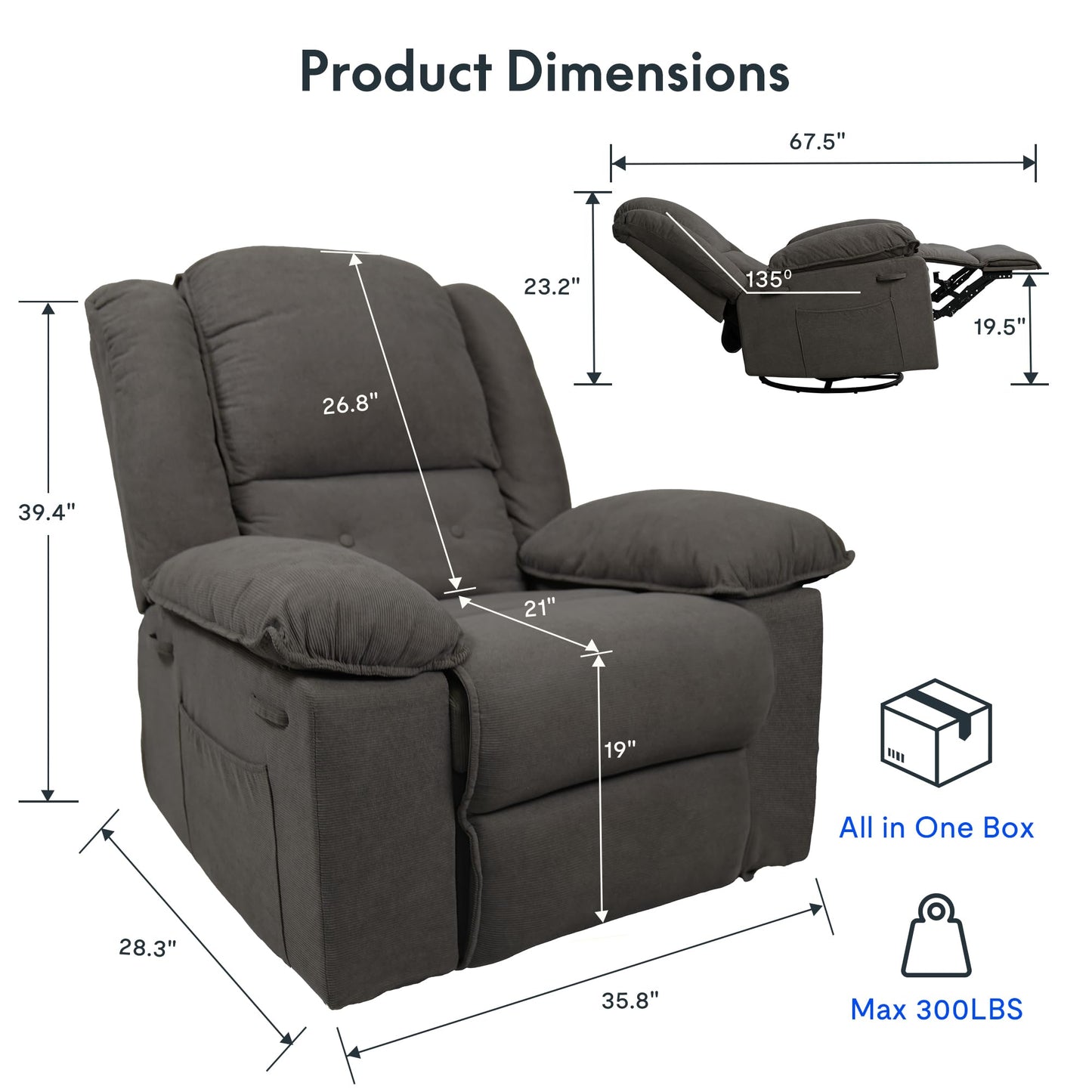 FLEXISPOT Rocker Recliner Chair for Adults - Massage Rocker Recliner Chair w/Heat & Vibration, 270° Swivel Glider Single Sofa for Living Room Bedroom, Brown (XRC2)