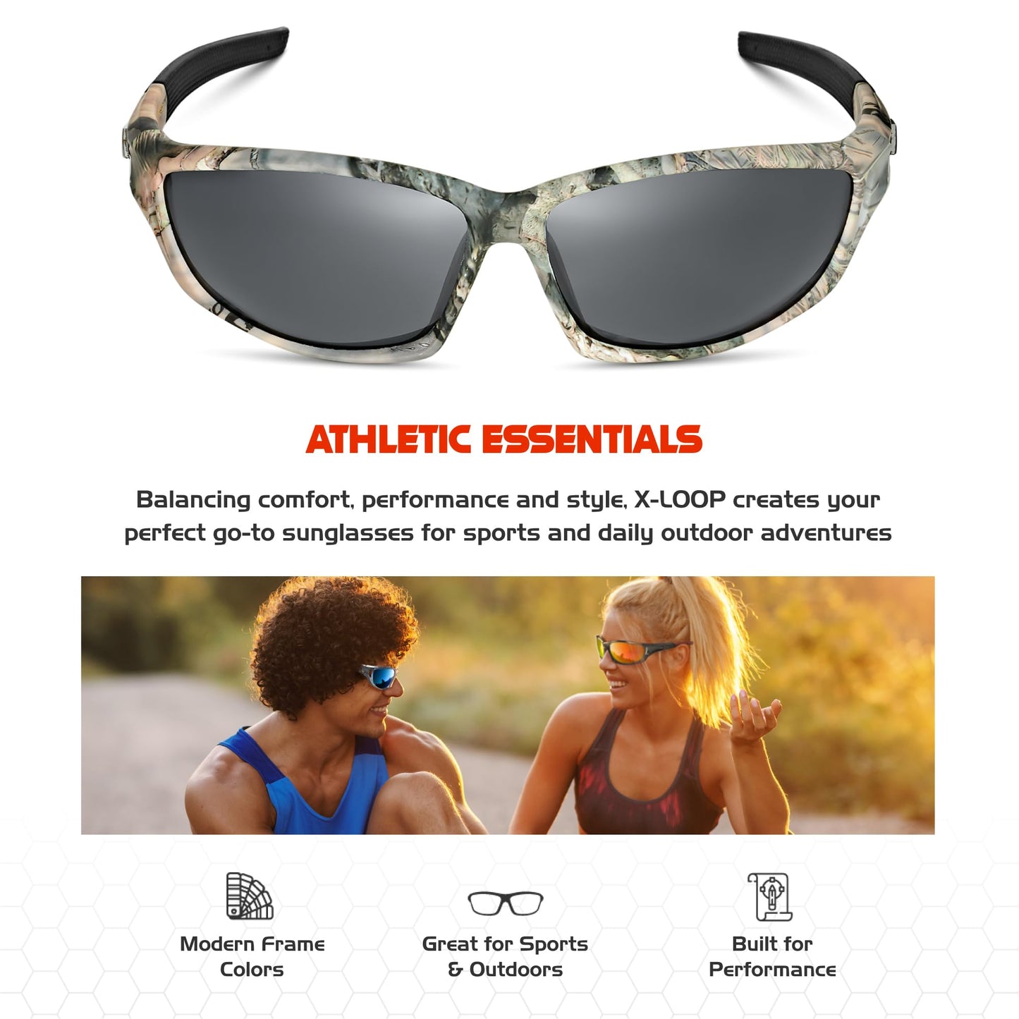 X LOOP Polarized Sports Sunglasses for Men - Wrap Around UV400 Baseball Running Cycling Driving Fishing Golf Glasses