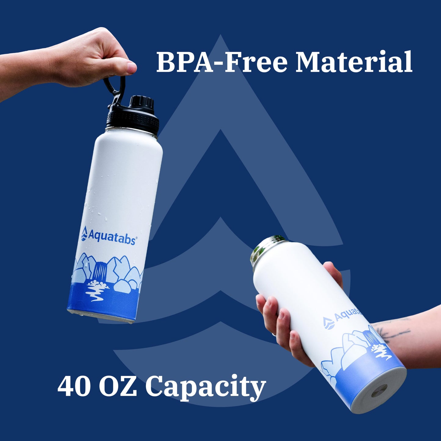 Aquatabs Insulated Stainless Steel 40 oz Water Purifier Water Bottle - BPA Free Bottle