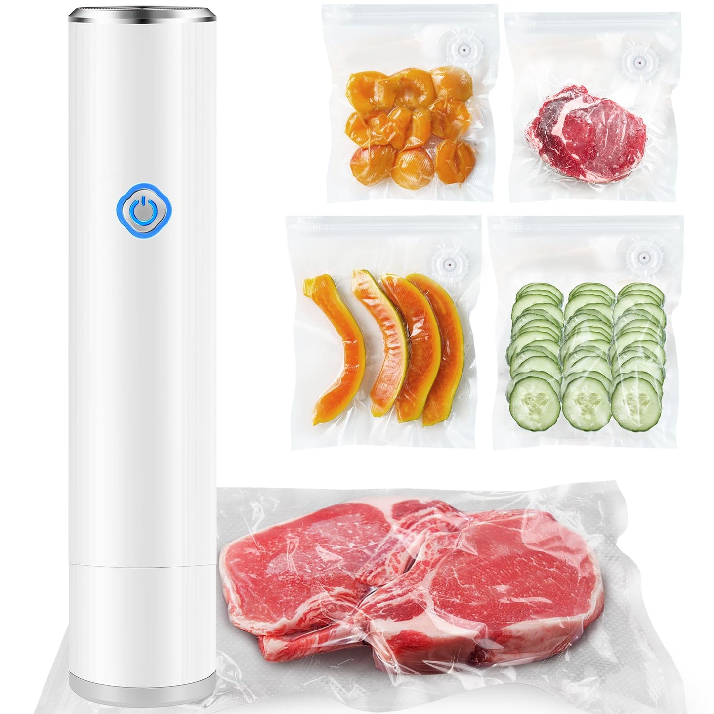 Vacuum Sealer for Food - Rechargeable Handheld Food Vacuum Saver with 10 Pcs Sealer Bags, Vacuum Sealer Machine for Meals Preservation & Fresh - White