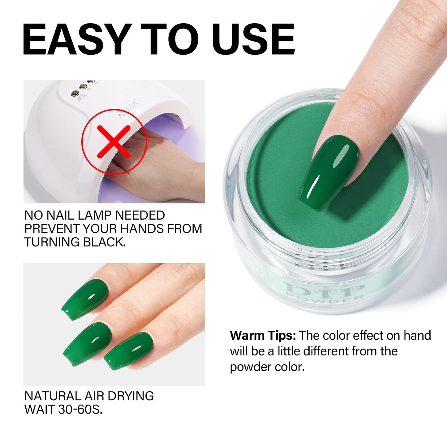 AILLSA Valentine's Day Dip Powder Emerald Green Color Nail Dipping Powder Fall Winter Gel Dip Powder for DIY Manicure Salon at Home Easy to Use Nail Dip Powder (1 Oz)