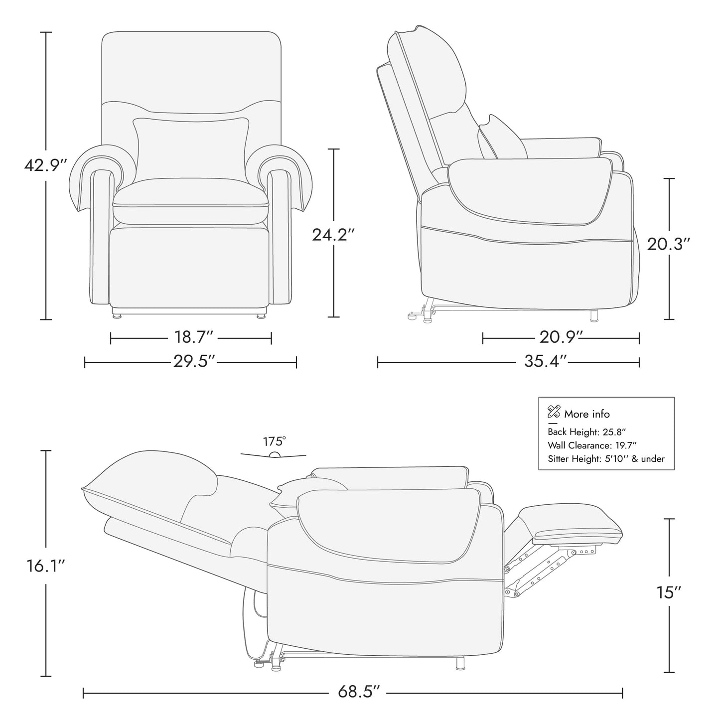 Watson & Whitely Lift Chair Recliner for Elderly with Heat & Massage, Lay Flat Electric Power Recliners with Dual Motor Infinite Position Side Pockets, Fabric, Grey