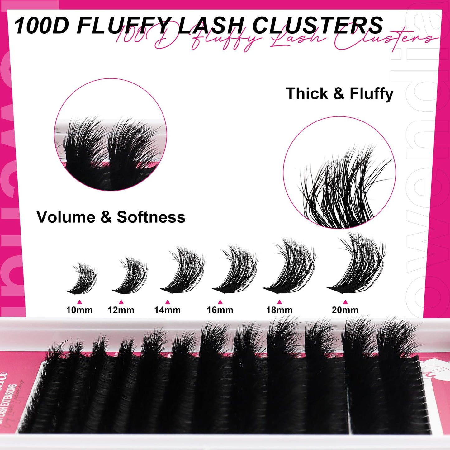 Fowendia Fluffy Individual Lashes 100D D Curl Cluster Eyelash Extensions 10-18mm Wispy DIY Lash Extension Thick Volume False Eyelashes Clusters for Beginners