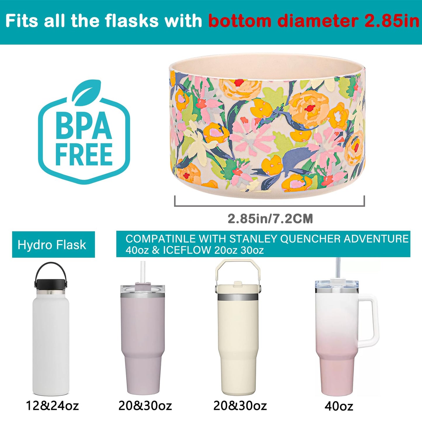 HEYSKAY 2pcs Protective Flask Silicone Boot Base for Stanley Quencher Adventure 40oz & Stanley IceFlow 20oz 30oz Tumbler, and Compatible with 12-24oz Hydro Sport Water Bottles,Yeti and More